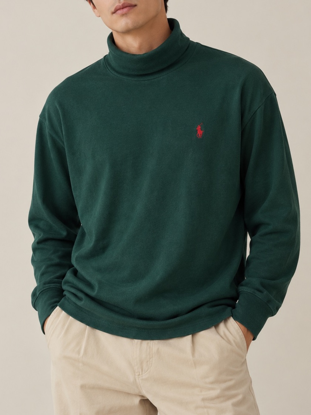 Vintage Polo Ralph Lauren Green Turtleneck Men’s M 100% Cotton Made in USA
